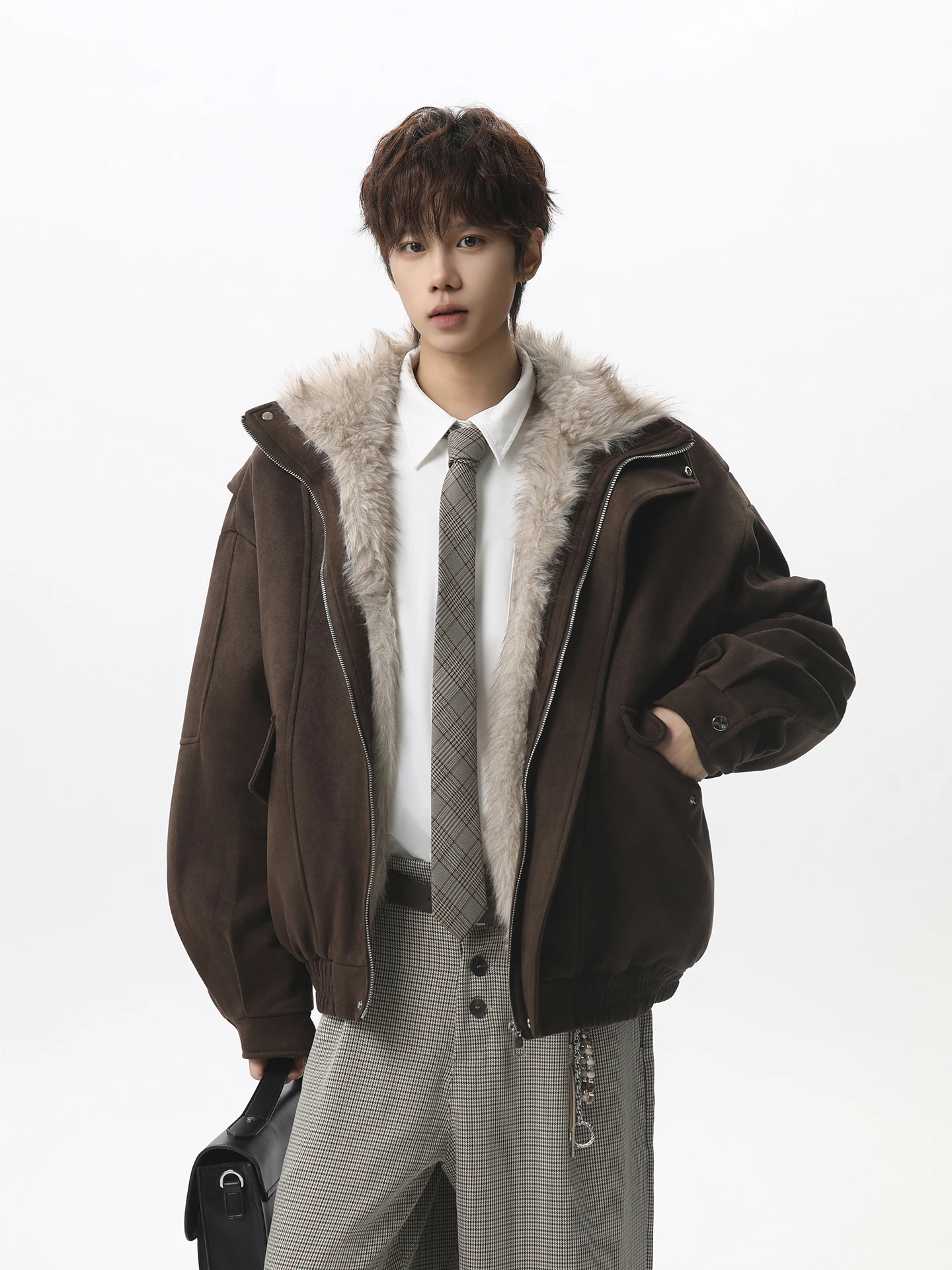 

Куртка Boyue American Fce из хлопка с подкладкой, теплая, замшевая, в стиле колор-блок, винтажная, молодежная, повседневная верхняя одежда с меховым воротником