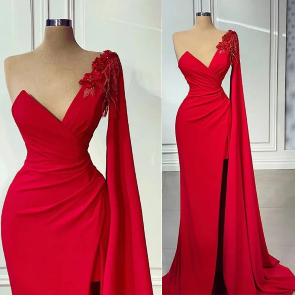 

Red Arabic Aso Ebi Prom Dresses Beaded Appliques Lace Evening Formal Party Second Reception Birthday Engagement Gowns Dress