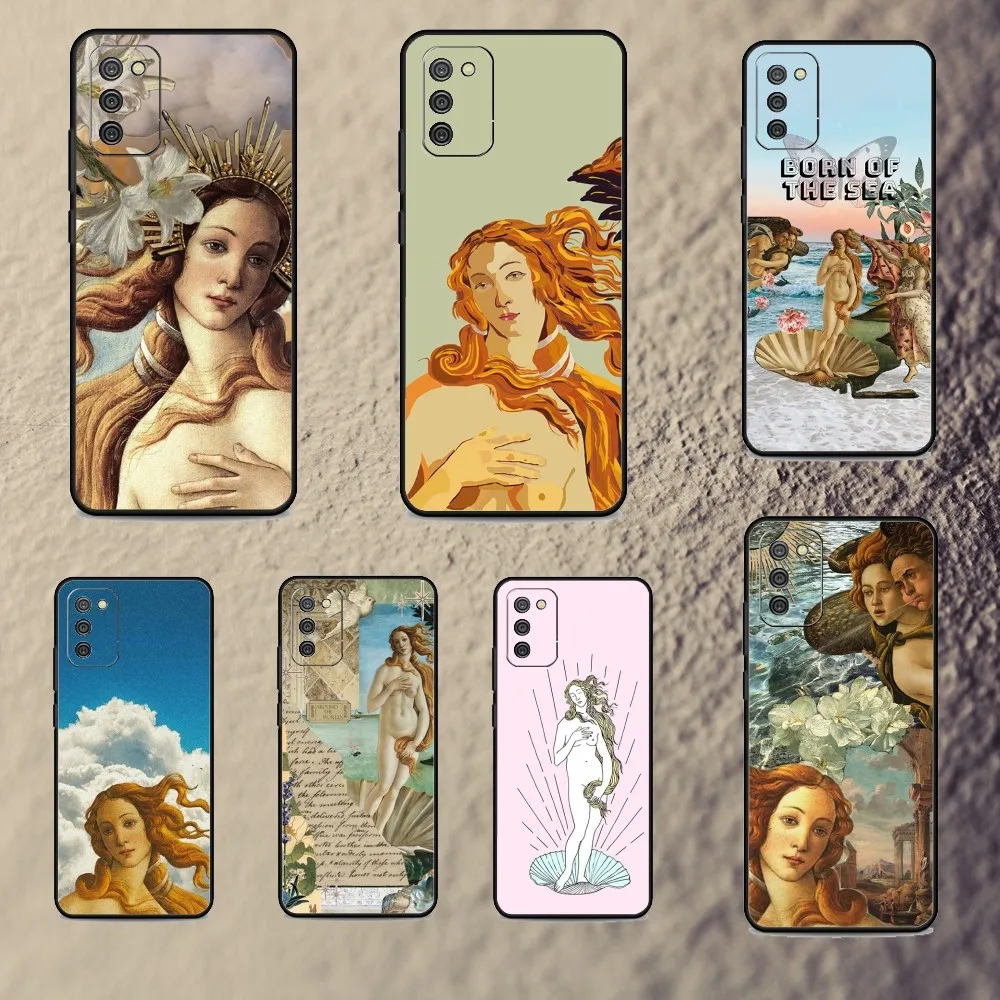 Paintings The Birth Of Venus Phone Case For Samsung S23,22,21FE 20,10lite 9,8,5plus 6,7edge Note20,20ultra Black Silicone