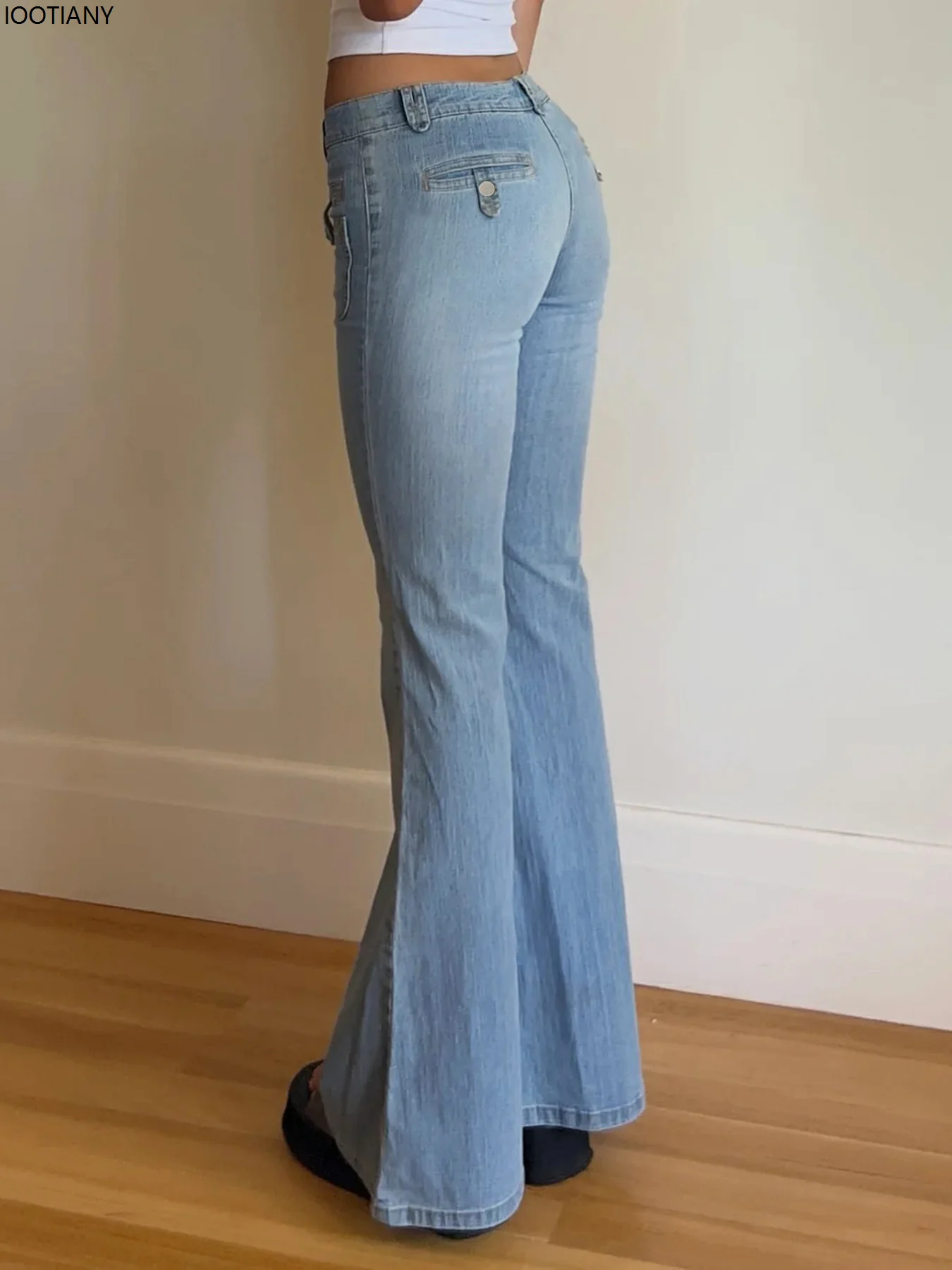 Light Blue Low Waist Flared Jeans Women's Street Style Y2k Slim Washed Jeans Retro Novelty Pocket Jeans Harajuku Style Women's 4