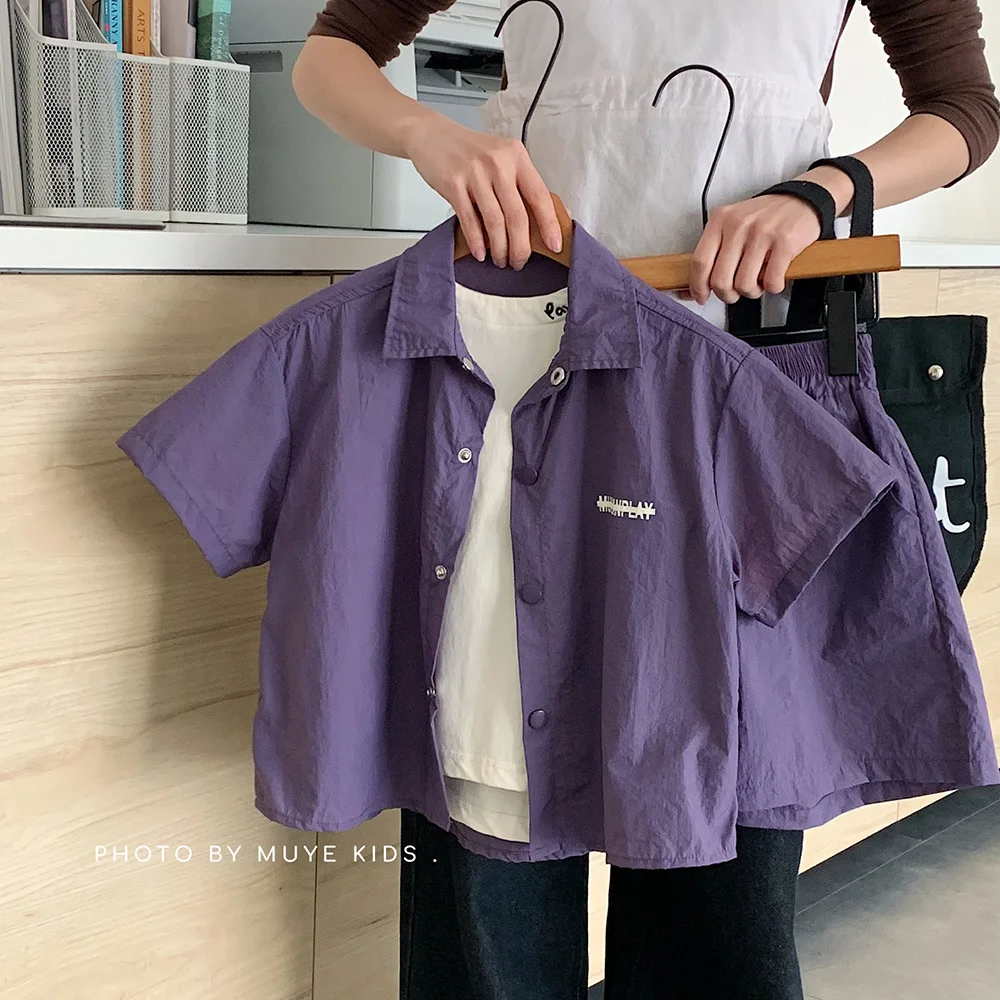 

Детский летний комплект, детская одежда, корейская рубашка с короткими рукавами для мальчиков, повседневные штаны из пяти предметов, комплект из двух предметов