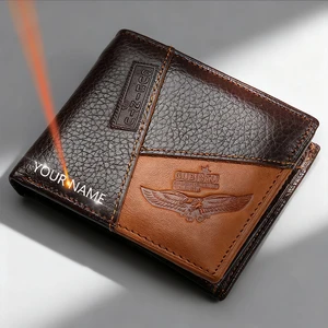 Name Customized Men's Short Wallet Genuine Cow Leather Retro Coin Pocket Card Holder Money Bag High-Quality Male Purse