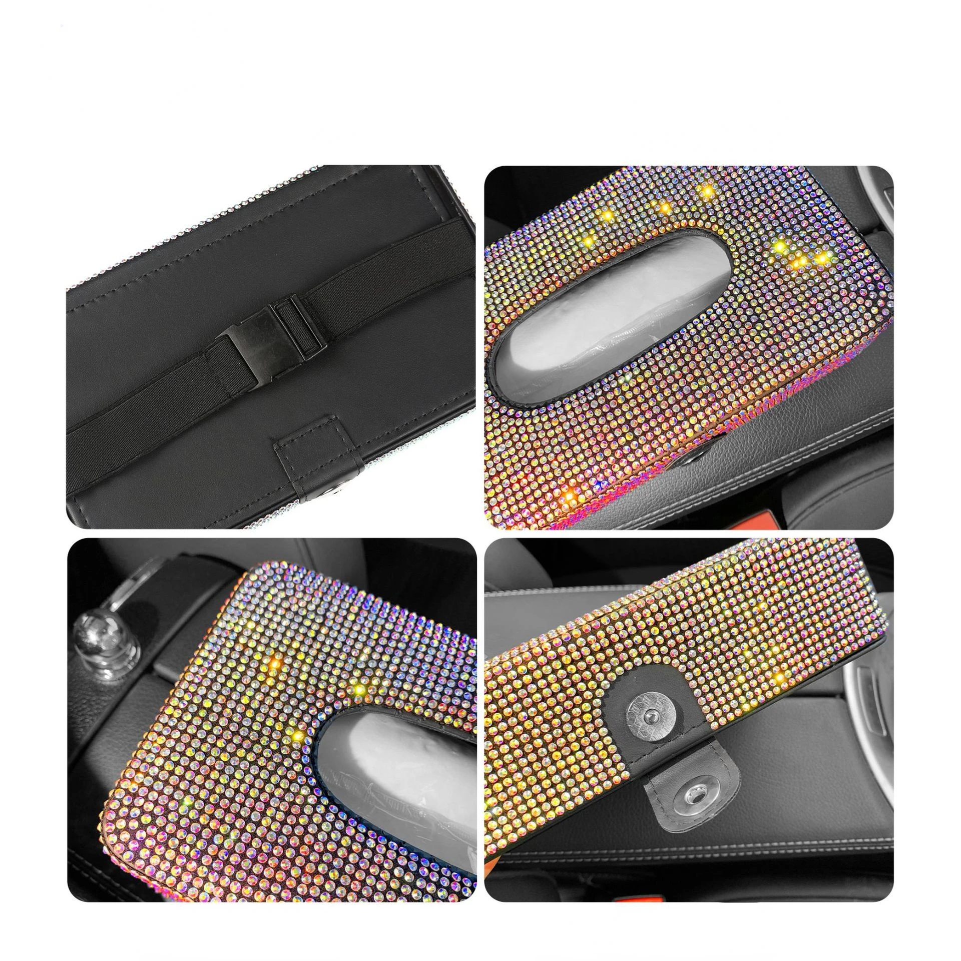 New Luxury Rhinestone Car Tissue Box Holder Block-type Tissue Box for Center Console Armrest Box Seat Back Bling Car Accessories