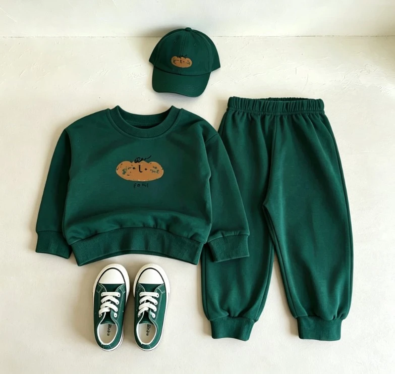 Baby Cartoon Pan Tracksuit Set Kid Cotton Long Sleeve Top With Jogger Bottoms Two Pieces Suit Children Simple Clothing Outfits
