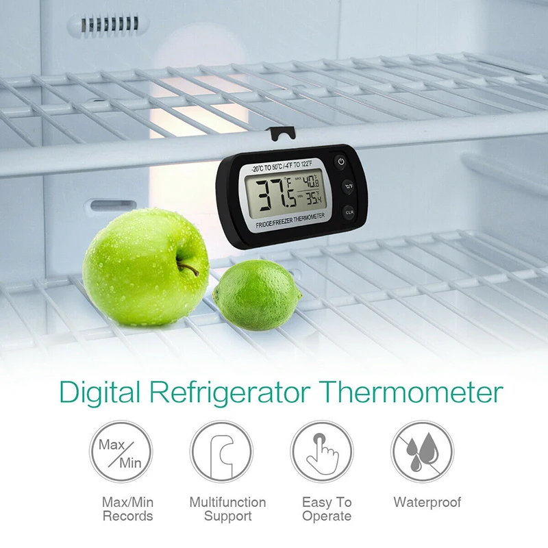 Digital Freezer Room Thermometer Large LCD Waterproof Refrigerator Thermometer Magnetic Back& Hook for Kitchen Home Restaurant