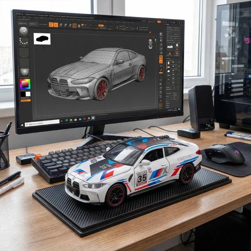 

1:32 track version M4 latte alloy car model pull back sound light model Internet celebrity same bedroom ornament boys toy gift