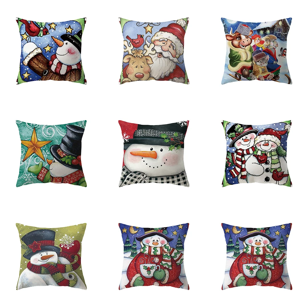 

Cute Cartoon Santa Claus Snowman Print Pattern Cushion Cover Home Living Room Sofa Decoration Polyester Pillow