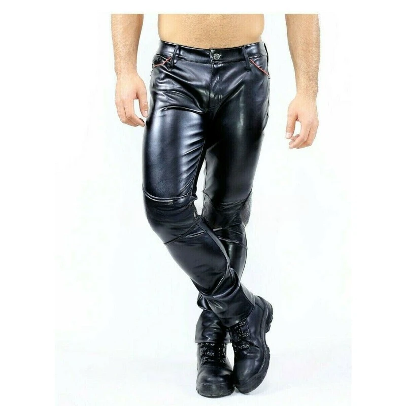 Men's Nightclubs Wear Sheepskin Leather Pants Black Basic Pants Fashionable Trend