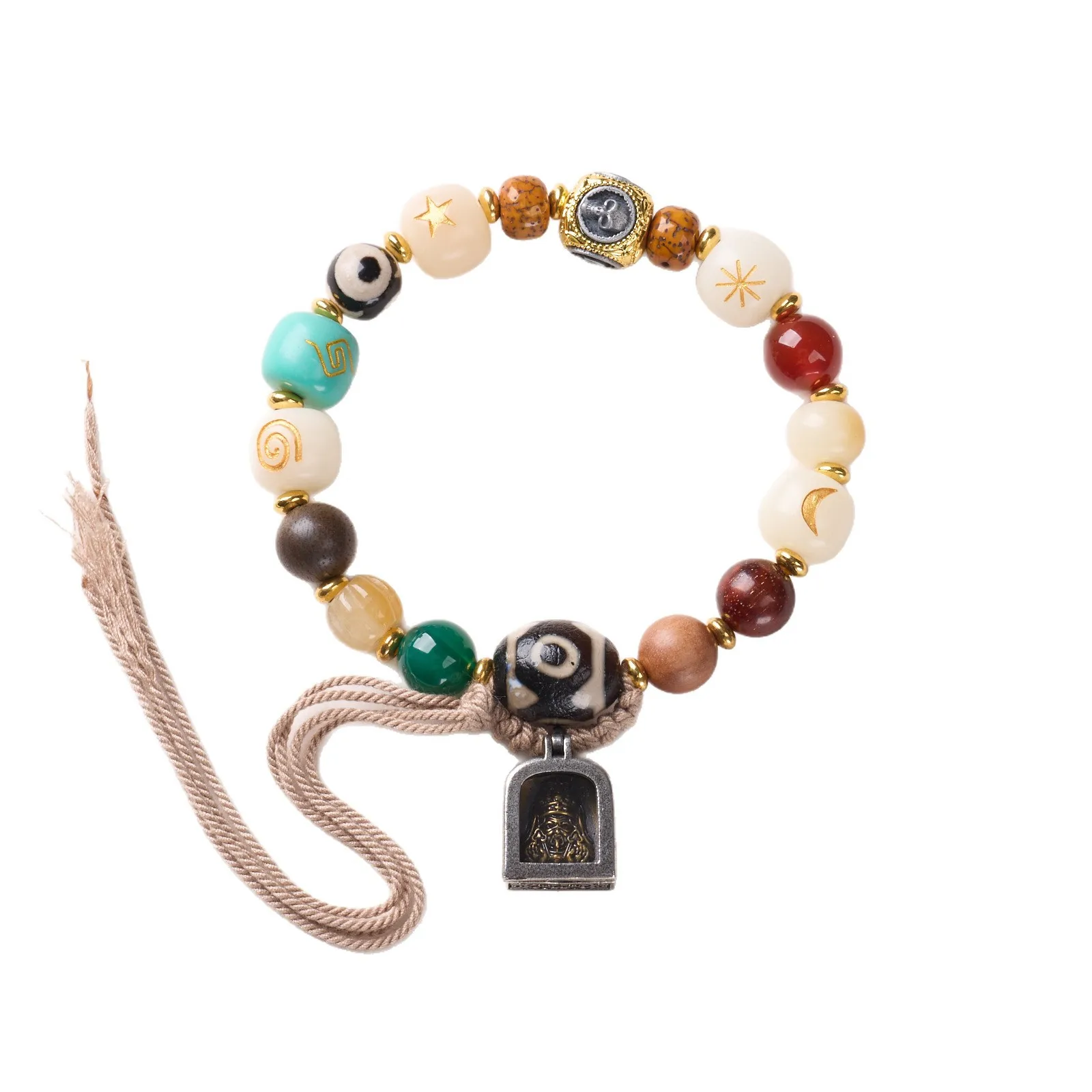 Tibetan Style Multi Treasure Bracelet Natural Nine Eyed Dzi Bead Zakiram Ethnic Style Jewelry Bracelet Gifts