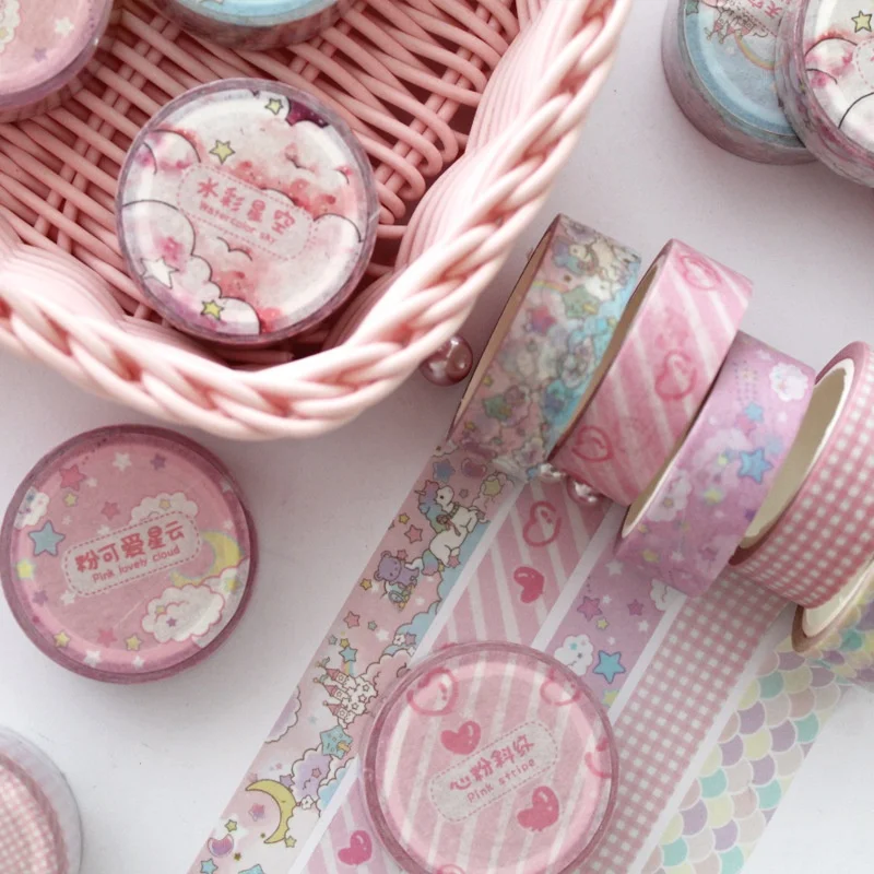 1 Roll Of Cartoon Pink Checkered Washi Tape Set Decorative Tape For Scrapbooks And Diaries Garbage Diary Supplies Tape