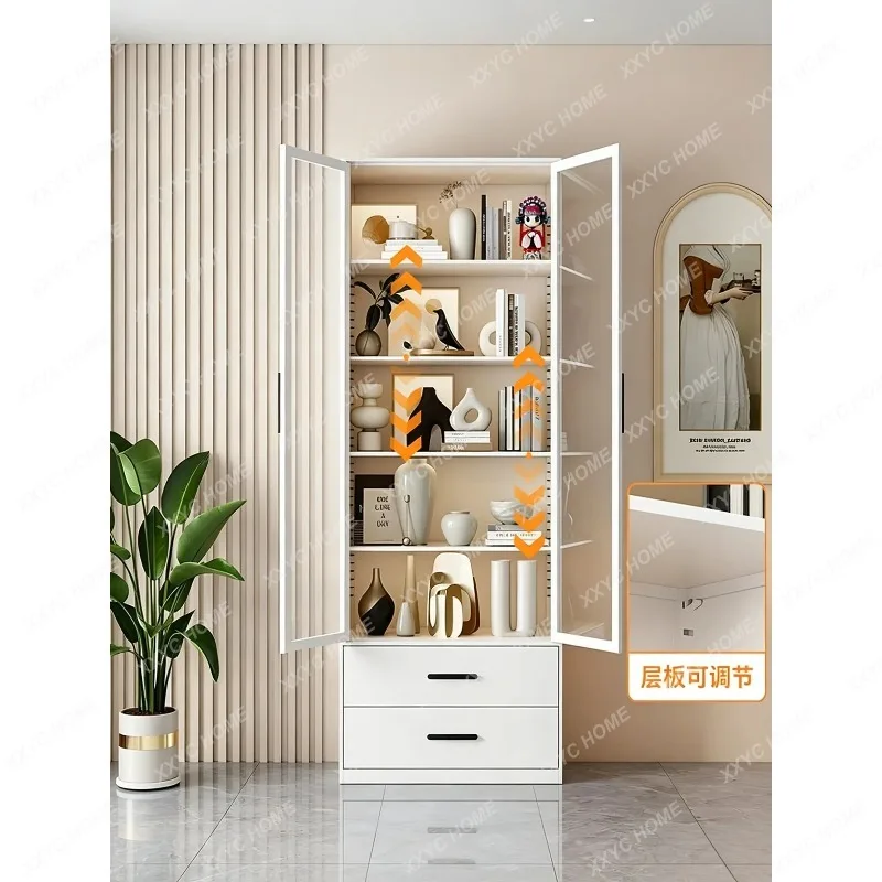 XXHousehold Steel Dust-proof Bookcase Display Cabinet Floor-to-ceiling Glass Door Bookshelf Storage Locker