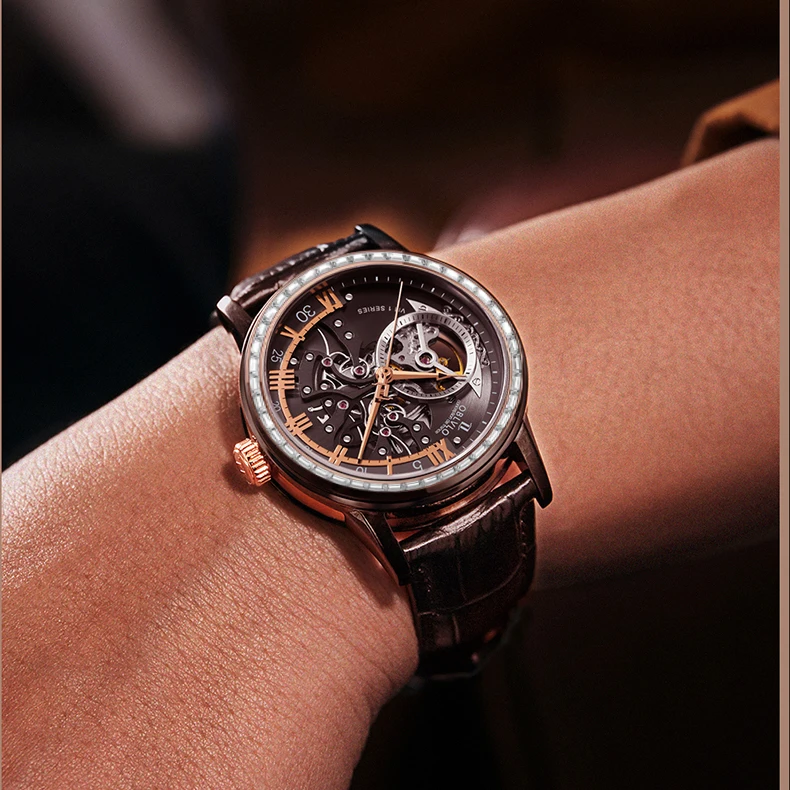 OBLVLO メンズ自動腕時計 42 ミリメートル機械式腕時計 5ATM 防水サファイア発光スケルトンダイヤル