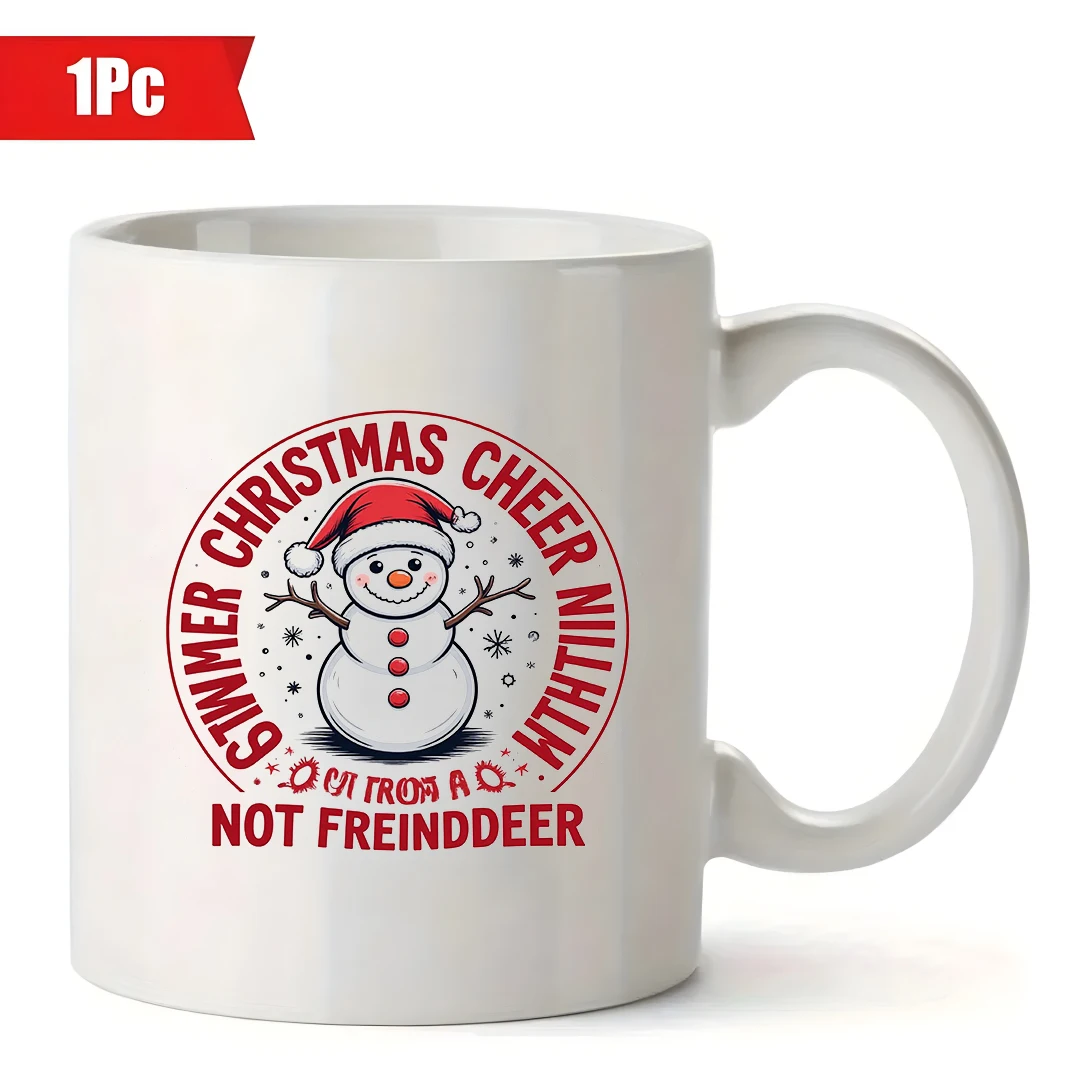 Taza de 11oz + pegatina de sombrero de muñeco de nieve de dibujos animados + regalo festivo de ambiente navideño para niños, taza de café familiar para el hogar y la Oficina