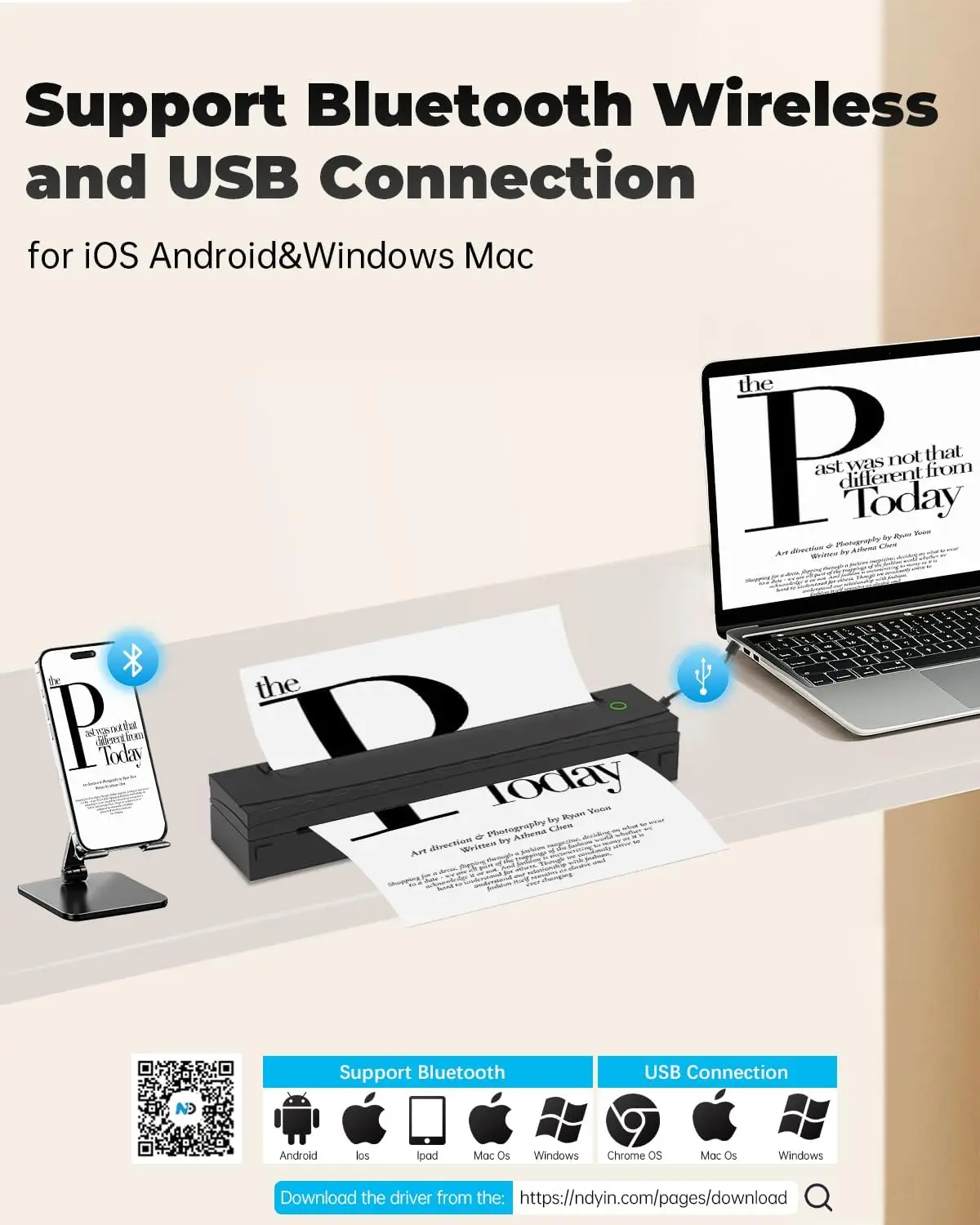 Wireless Bluetooth Tattoo Printer Portable A4 Thermal Printer Support 8.5 "X 11" US Letter&A4 Size Compatible with Phone Laptop