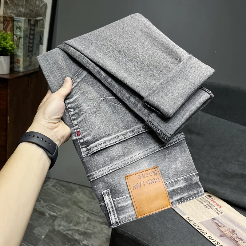 

Мужские джинсы премиум-класса, эластичные, облегающие, повседневные, модные, в корейском стиле, осенняя новинка, длинные брюки для молодежи, устойчивые к стирке