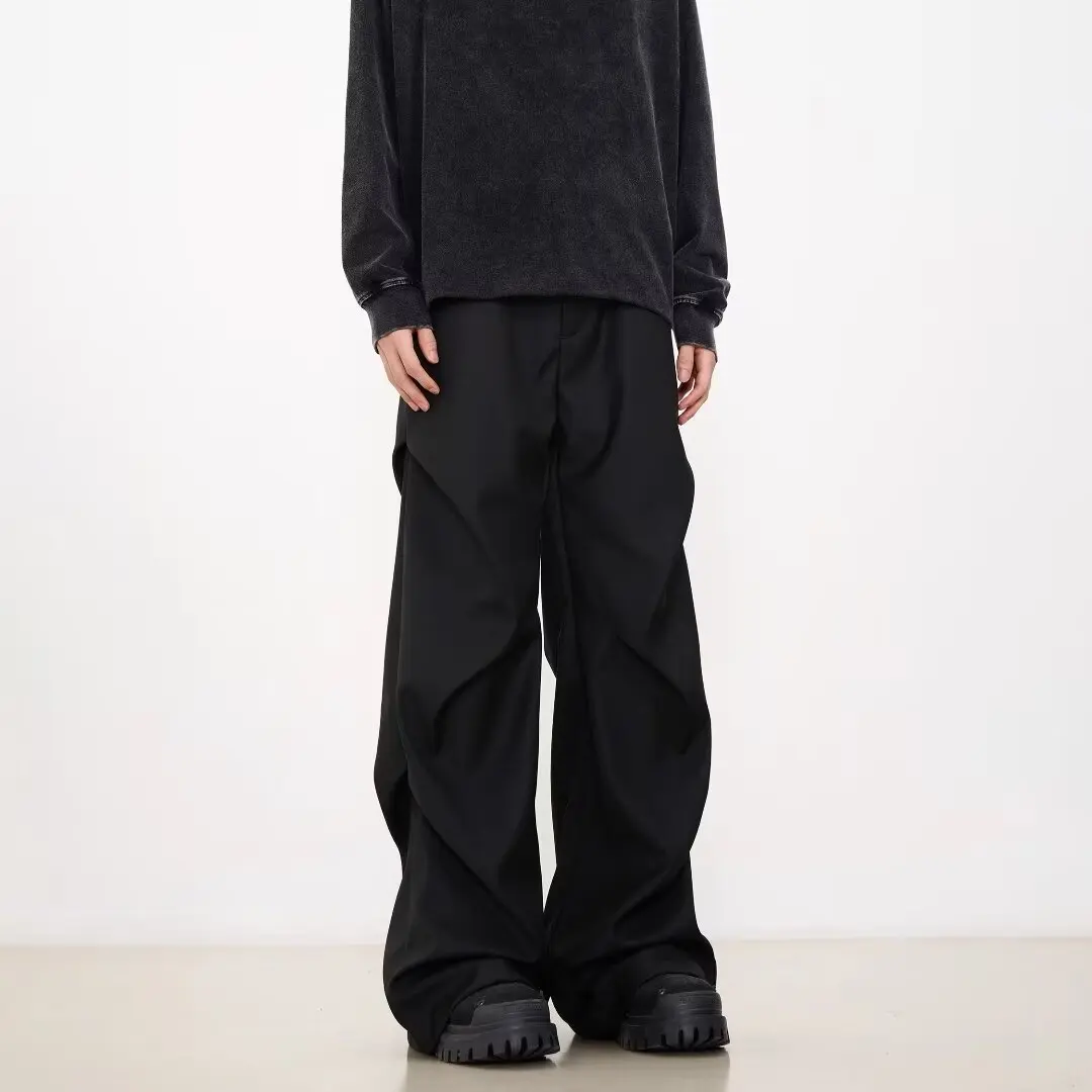 American Vintage Pleated Wide-leg Casual Suit Pants For Men, Spring And Autumn Loose Casual Slightly Flared Pants