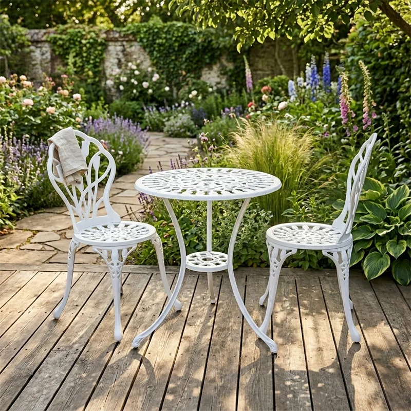 

French Aluminum Garden Furniture Set 3 Piece Outdoor Courtyard Balcony Table Chair Modern Weather Resistant Seating for Patio