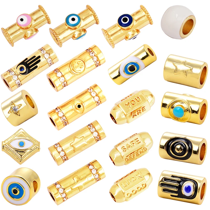 Bala Hexagonal segura con forma de estrella, Luna, sol, Cruz, tubo espaciador de mal de ojo, brazalete con base, suministros de anudado de elementos L89