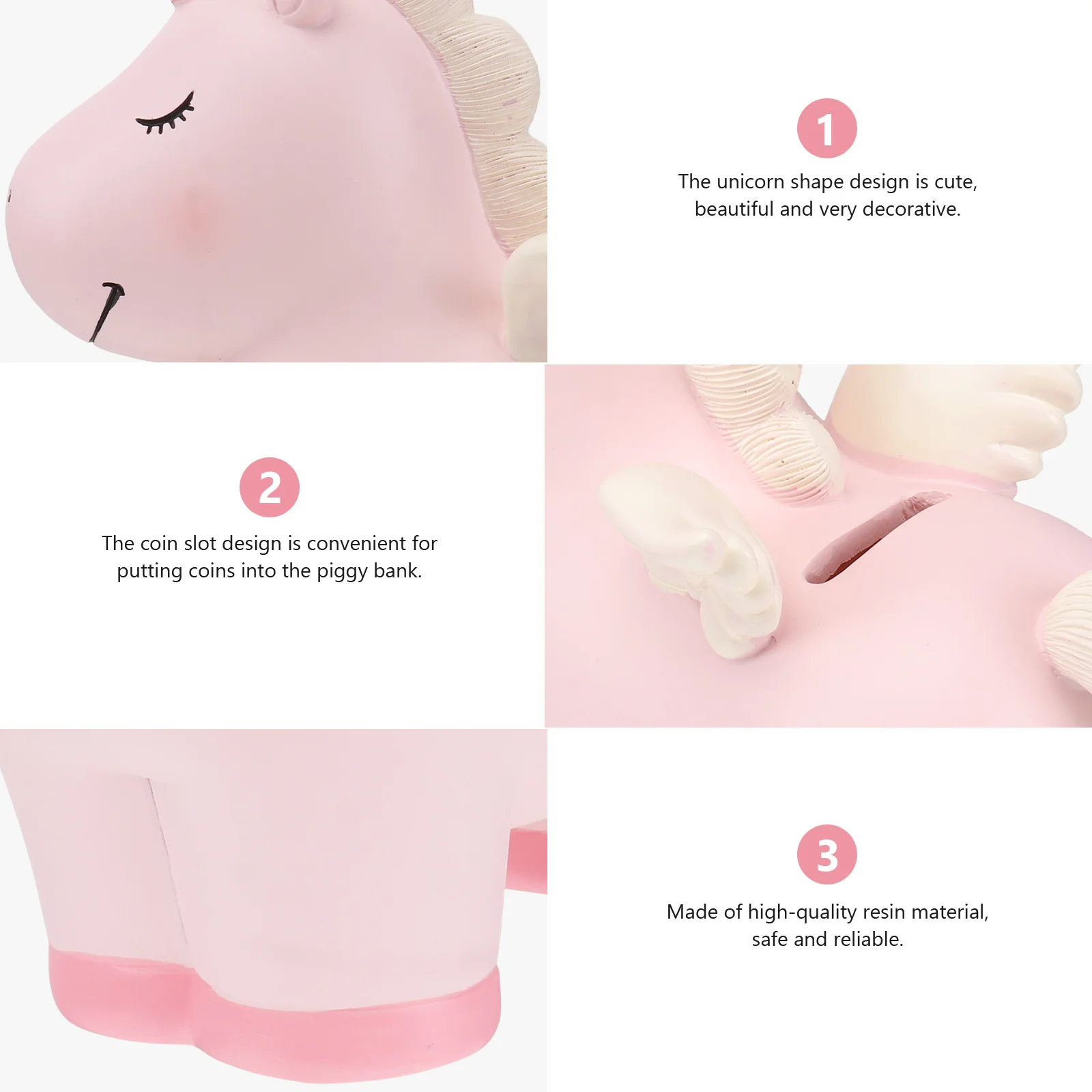 Tirelire licorne en résine, taille compacte, Surface lisse, Pot d'épargne de dessin animé, cadeau d'anniversaire, décoration de table licorne