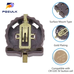 10PCS BS-1220-2 CR1220 CR1225 3V Button Battery Holder SMD Package Gold Plating