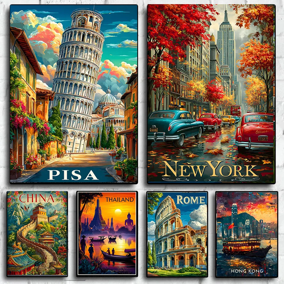 Pintura de diamante de Nueva York, decoración de paisaje de ciudad de Tokio, bricolaje, taladro completo, paisaje de ciudad mundial, mosaico, bordado de cruz, conjunto de regalo