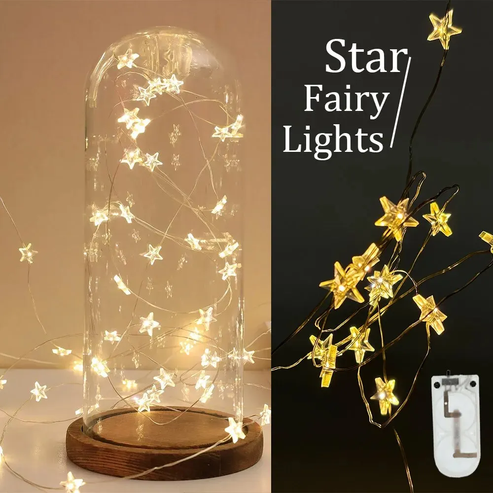 LED Fairy String Lights Battery Operated CR2032 Copper Wire Stars Garland Christmas Wedding Party Lamps For Home Decoration