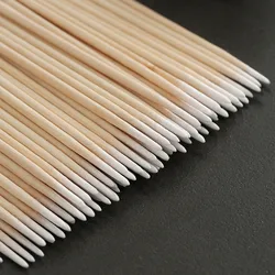 100/200pcs Disposable Sticks With Cotton On The Tip Pointed Wooden Cotton Buds Thin Head Cotton Swabs Makeup Tool Accessories