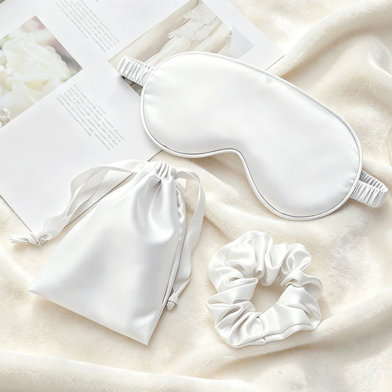 Silk Eye Mask 3Pcs Set Light Blocking No Pressure Sleeping Eye Cover Hair Protection Scrunchie Portable Storage Bag For Travel view 5
