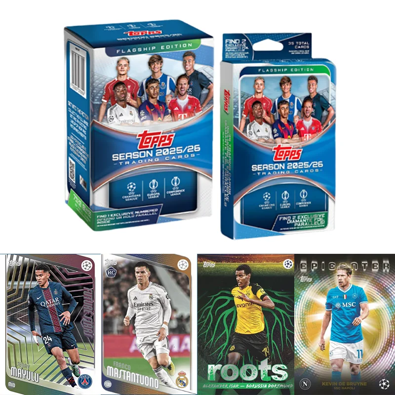 

Коллекционные карточки футболистов Topps UCC Soccer Value Pack Hanger Pack 2025-2026: Официальные, оригинальные, с изображением звезд футбола