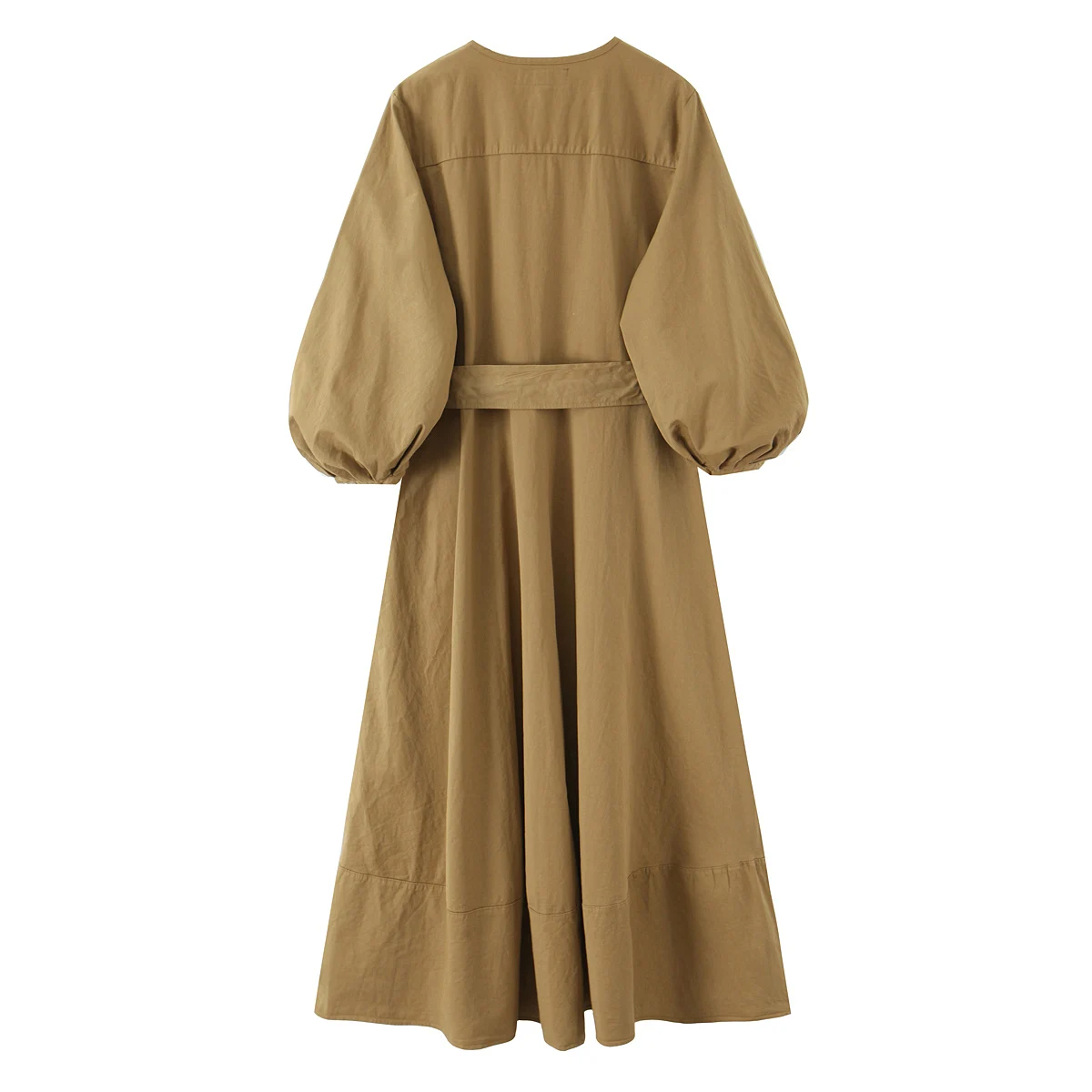 Sukienka damska z bufiastymi rękawami, jesienna, luźna, w kratę, midi, z paskiem.