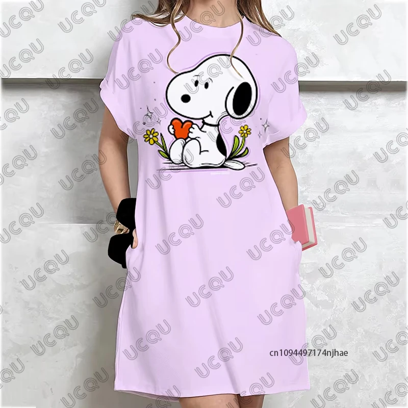 2025 새로운 귀여운 만화 스누피 프린트 여성 드레스 여름 옷 여성용 반팔 파티 드레스 캐주얼 여성 Y2k 드레스