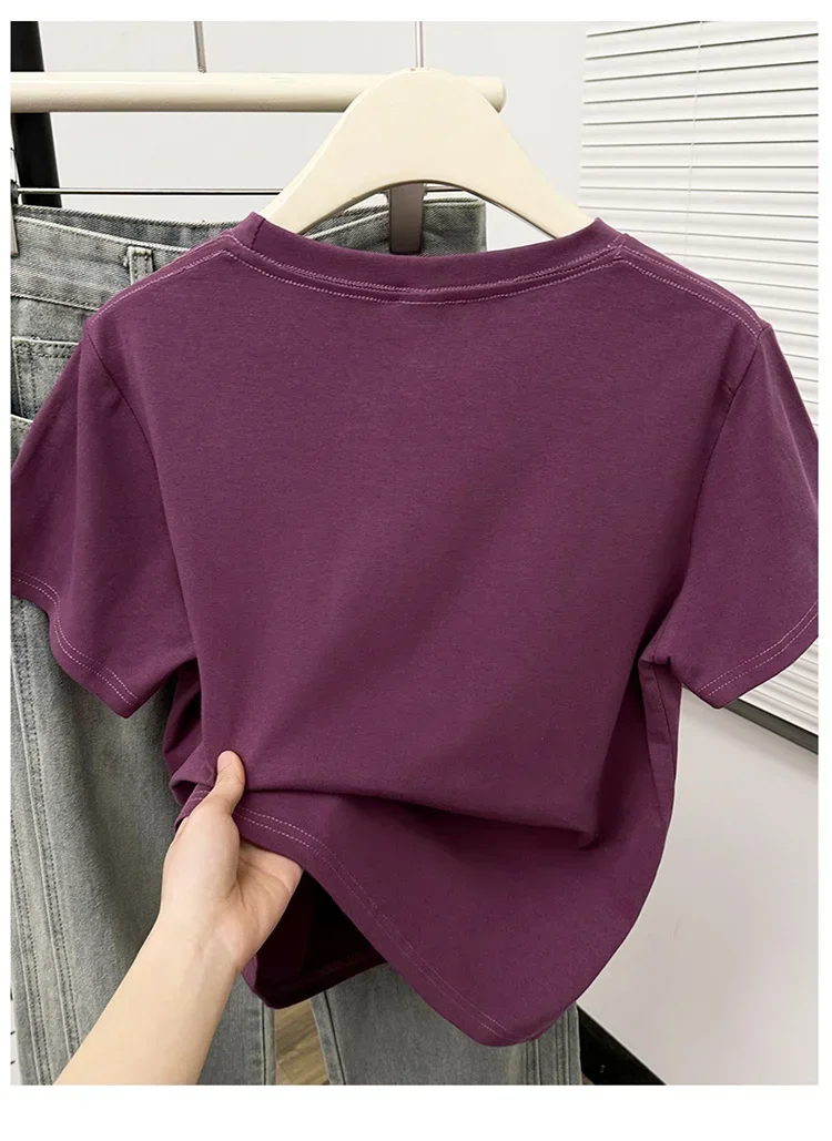 2026 Sommer Neue Hochwertige Lässige T-Shirts Sexy Kurzarm Modischer Trend Einfarbige Damenkleidung Y2k Tops – Detail 32