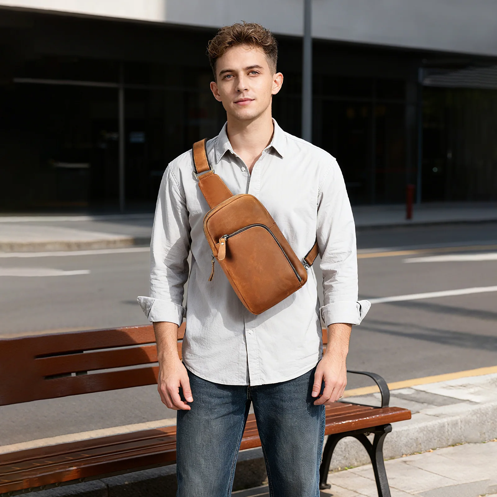 New Vintage Cow Genuine Leather Men Waist Packs Male Casual Chest Pack High Quality Boy Brand Design Chest Shoulder Package
