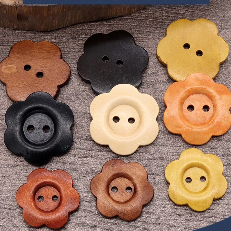 50Pcs DIY Wood Buttons Sewing Accessories Handmade Wood Crafts Clothing Sweater Decoration 2 Holes Wooden Vintage Button