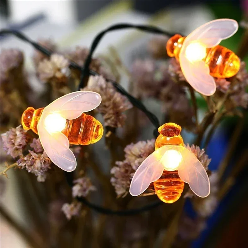 New Solar Powered Cute Honey Bee Led String Fairy Light 20leds 50leds Bee Outdoor Garden Fence Patio Christmas Garland Lights