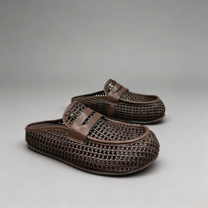Luxury Texture Men   Mules 2026 Summer New Thick Wedge Platform Backless Loafers Breathable Casual Slip On Half Slide Slippers view 3