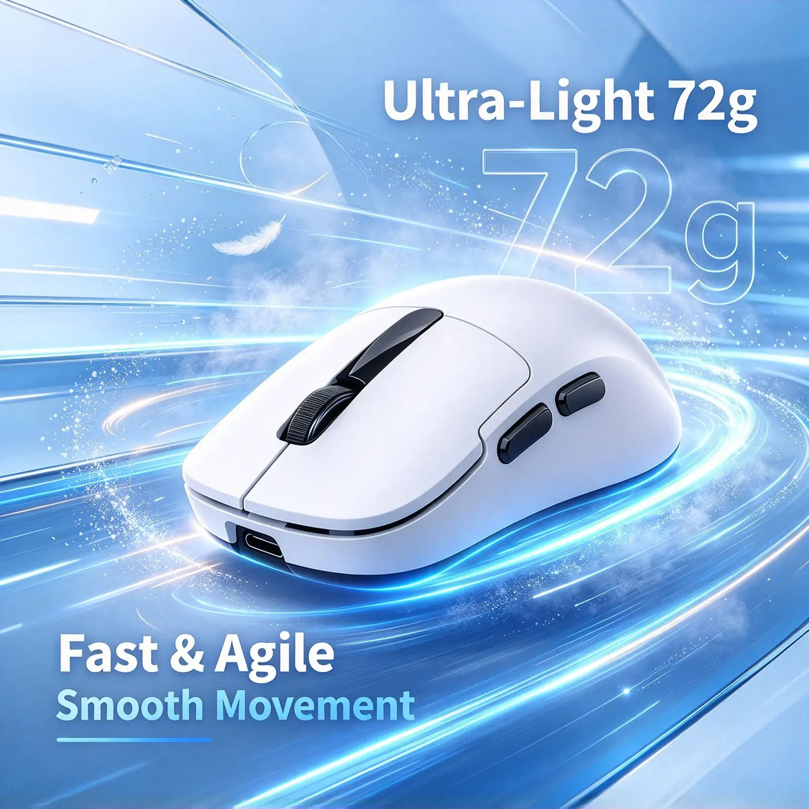 Wireless Gaming Mouse Type-C Rechargeable Tri Mode 2.4G Wireless & Bluetooth 5.0 Ergonomic Lightweight Computer Mice Office PC