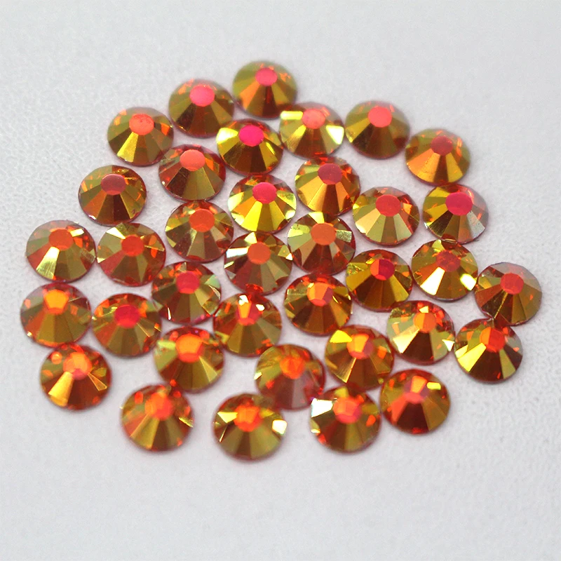 2058 Quality golden orange Non hotfix rhinestone Fire opal color Flat Back rhinestones facets crystal ab nail art or weddi