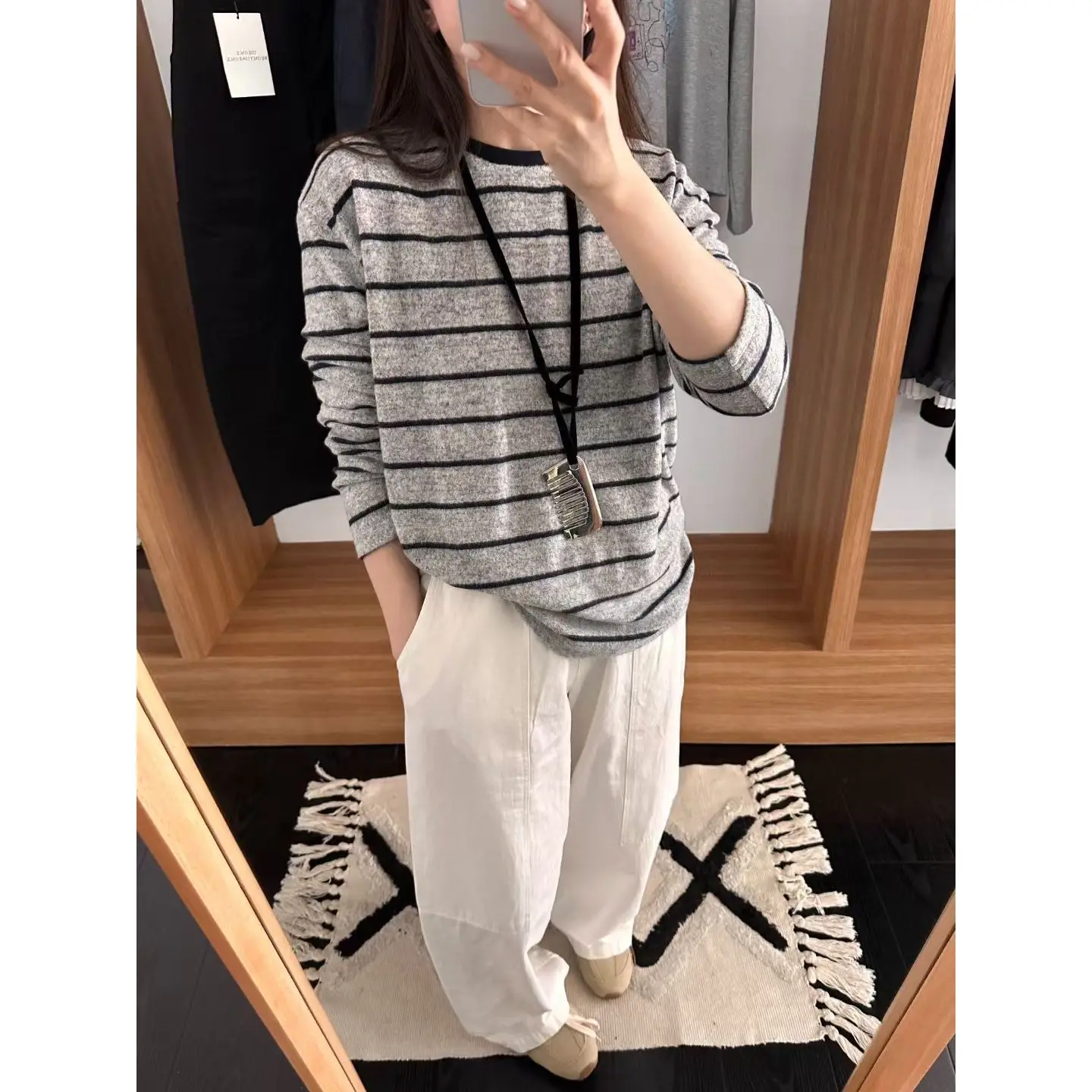 Retro Oversize Lazy Style Flocking Base Shirt Women's Loose Striped Velvet Thick Long Sleeve T-Shirt Comfortable Soft Korean ...