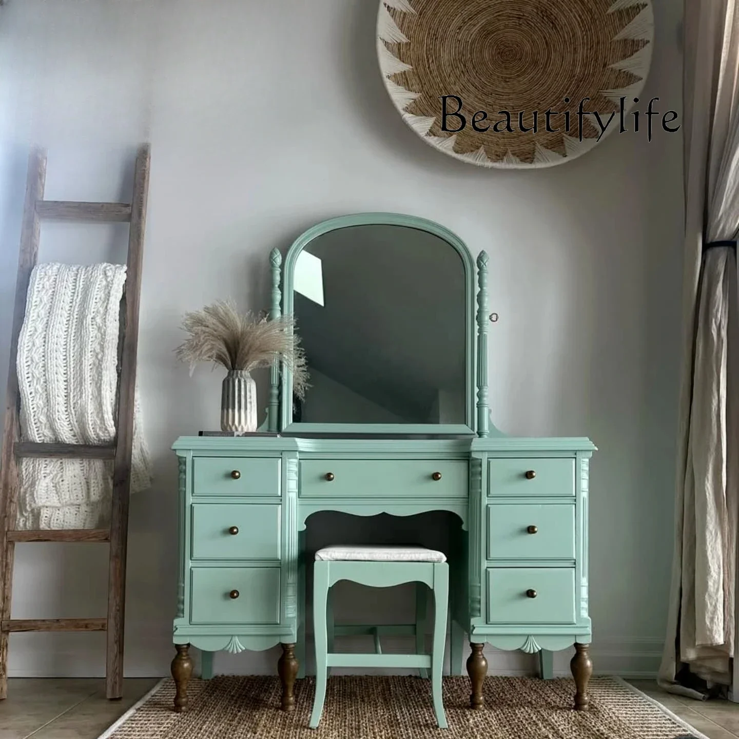 

G Французский туалетный столик из цельного дерева для спальни, простой американский стиль с местом для хранения вещей, вилла, кровать и столик для макияжа для завтрака, мебель Customiza