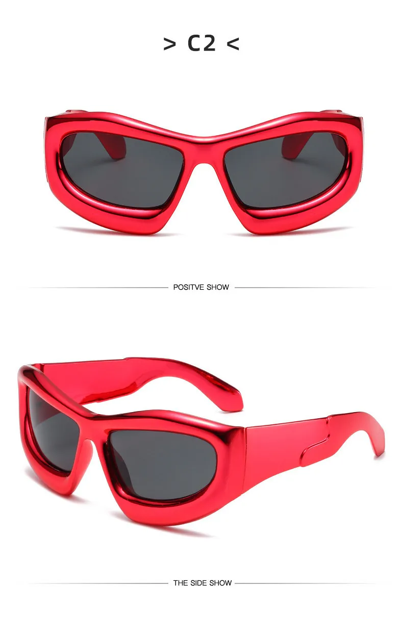 Neue Mode Blau Spiegel Y2k Sonnenbrille Für Frauen Vintage Übergroßen Cat Eye Sonnenbrille Männer Hip Hop Punk Brillen Weibliche Shades – Detail 4