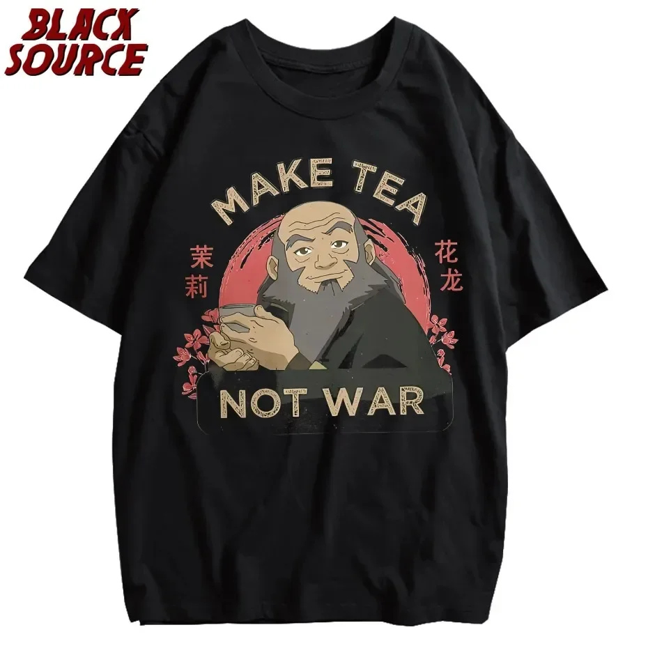 Avatar The Last Airbender Men T Shirt Iroh Make Tea Not War Tees Short Sleeve Round Collar T-Shirt 100% Cotton Plus Size Clothes