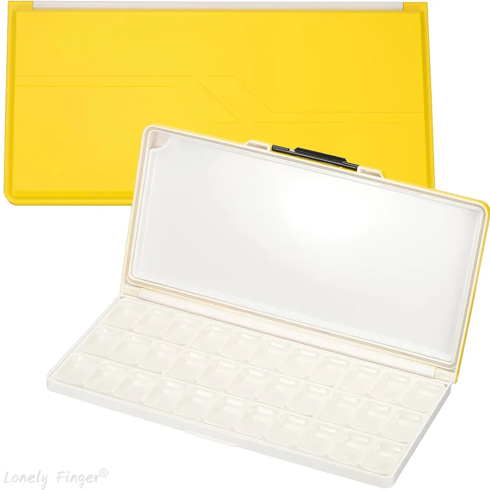 Caja de paleta de colores para almacenamiento de pintura de 33 pozos, plegable hermética desmontable con paleta de pintura de área adicional para acuarela Gouache