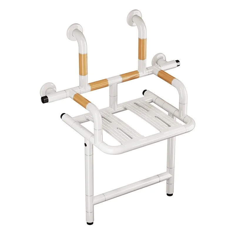Wall Mounted Folding Shower Seat for Bathroom Elderly Disabled Non Slip Bath Chair with Safety Grab Bar