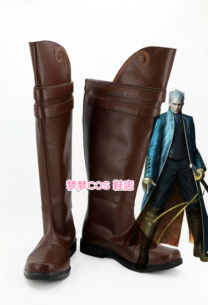 DMC Vergil-zapatos de Cosplay, botas de cuero de fantasía, zapatos de Carnaval de Halloween, accesorios hechos a medida para adultos, hombres y mujeres