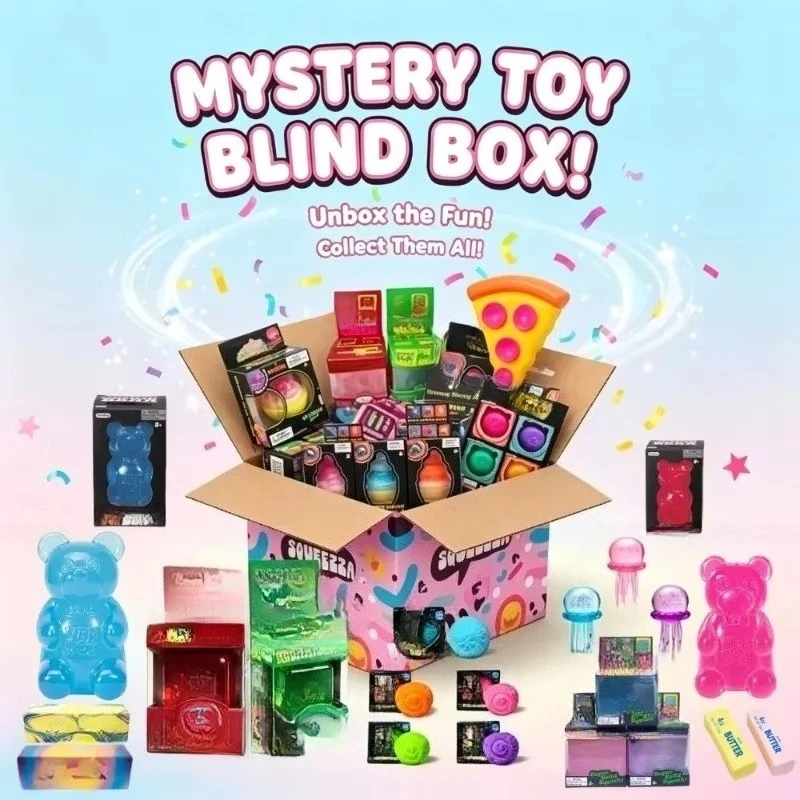 Random Mystery Blind Box Cute Squishy Squeeze Fidget Toy Sensory Play Toy Stress Relief Anxiety Calming Toy for Kids Adults