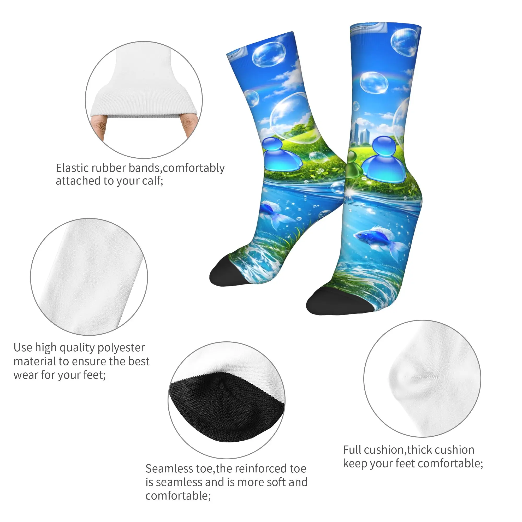 Autumn Winter Hip-hop Unisex Frutiger Aero   Socks Dolphin Fish Breathable Basketball Socks