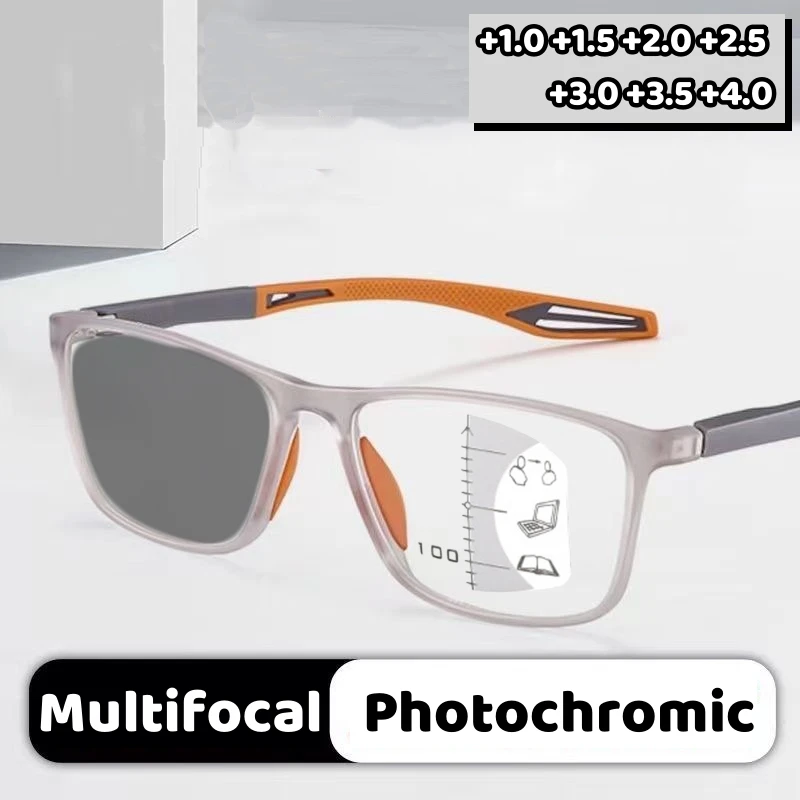 

Photochromic Multifocal Reading Glasses Anti-blue Light Presbyopia Eyeglasses Outdoor Sport Unisex Ultralight Diopter Eyeglasses