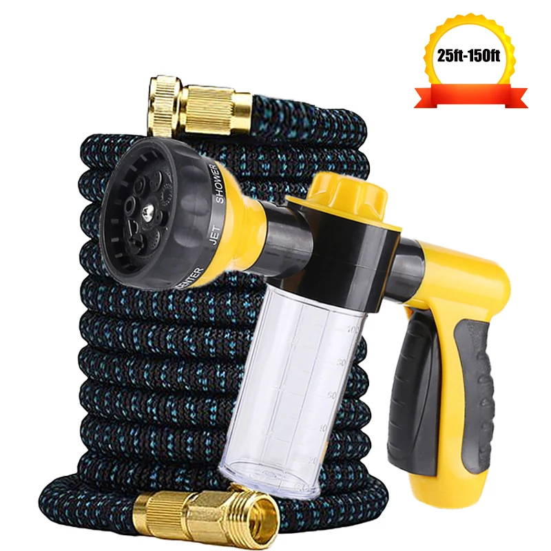 

Расширяемый садовый шланг, с 8-функциональным водяным пистолетом для пены, используемым для орошения сада и инструментами для чистки автомобиля