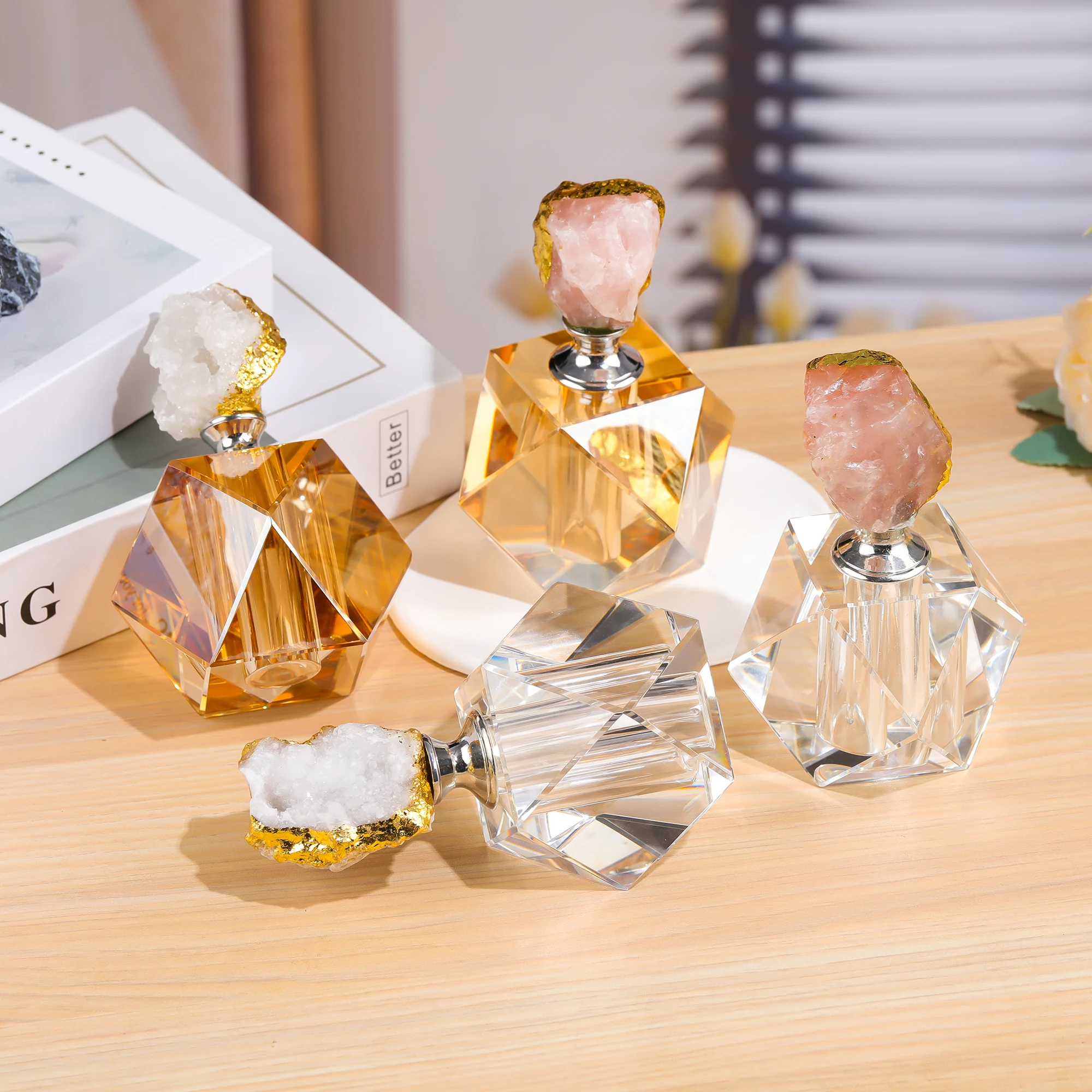 Irregular Agate Stone Crystal Perfume Bottle With Glass Rod Crystal Perfume Bottles Home Table Decoration Perfume Bottle 14ml